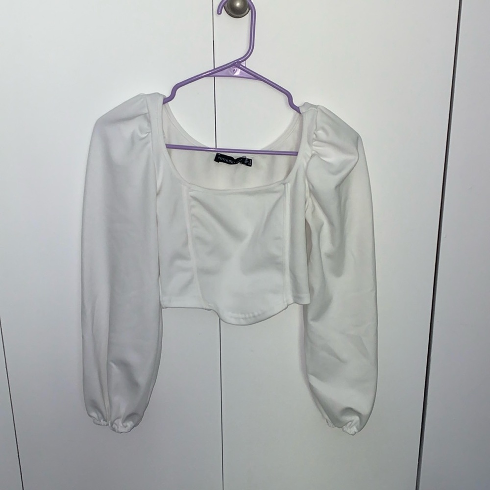 Pretty Little Thing white long sleeve crop top, great condition, size 2